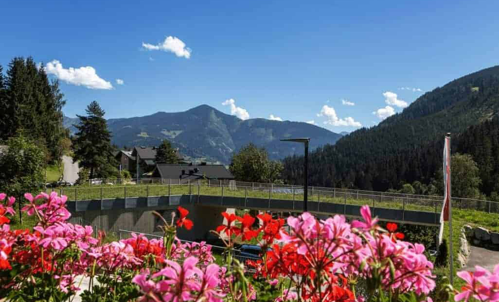 Skiers on mountain slopes